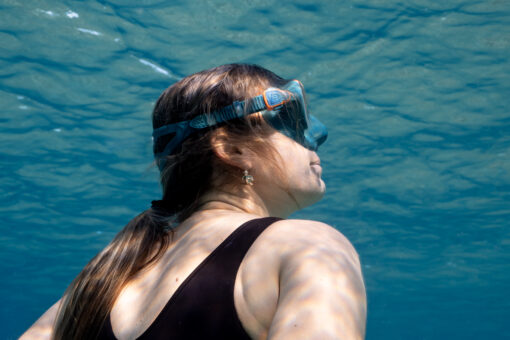 honu iki earrings on underwater model