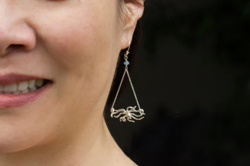 night octopus earring - close