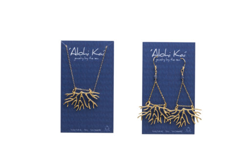 bryozoan necklace and earrings in gold