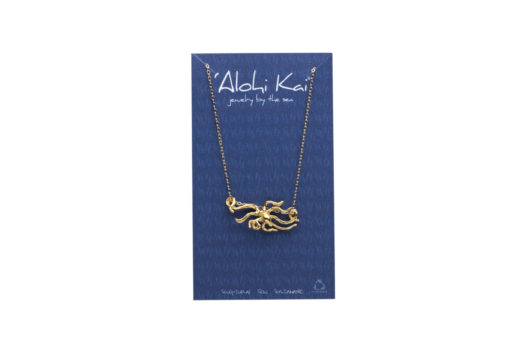 night octopus necklace, carded in gold
