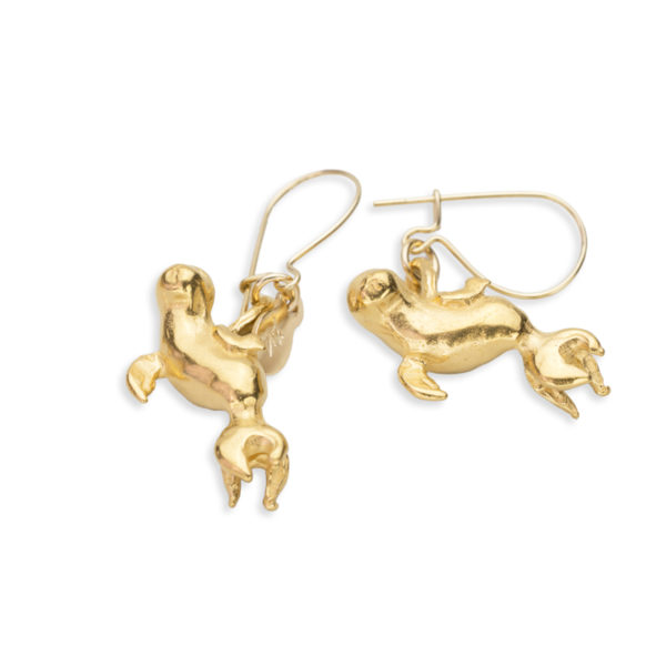 Monk seal drop earrings gold 2