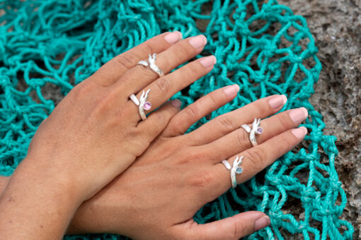 mermaid soul rings assortment on model